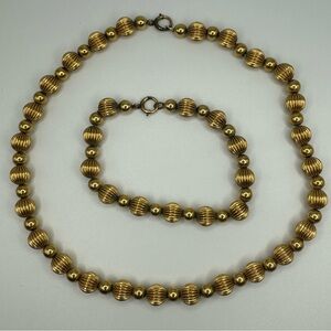 Vintage-Style Gold Bead Necklace and Bracelet Set